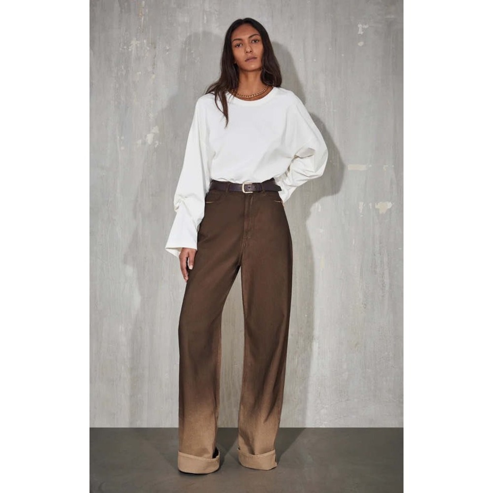 3x1 NYC Skater Jeans Brown Ombre Gradient Wide Leg Denim Made in Italy 25